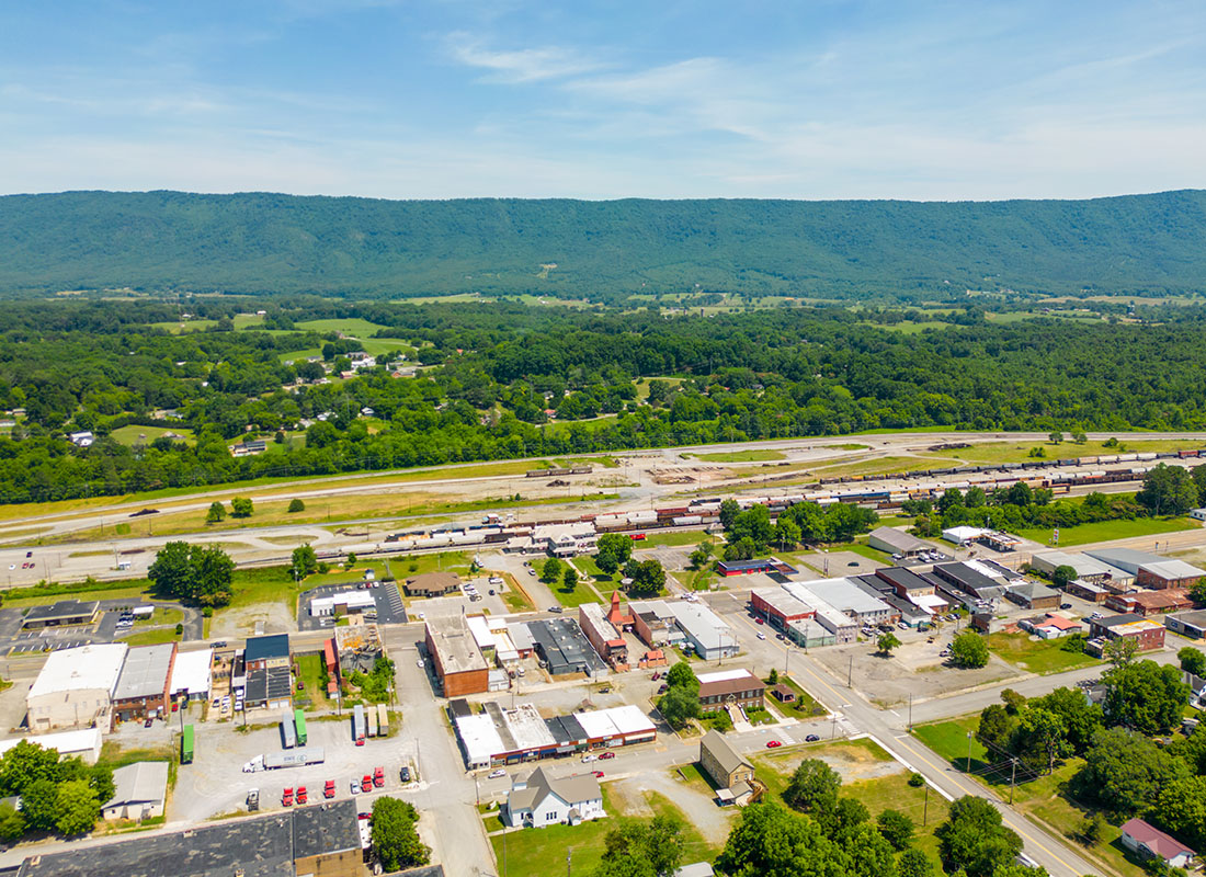 Brisol, TN - Aerial View of Etowah Tennessee Polk County With Mountain View