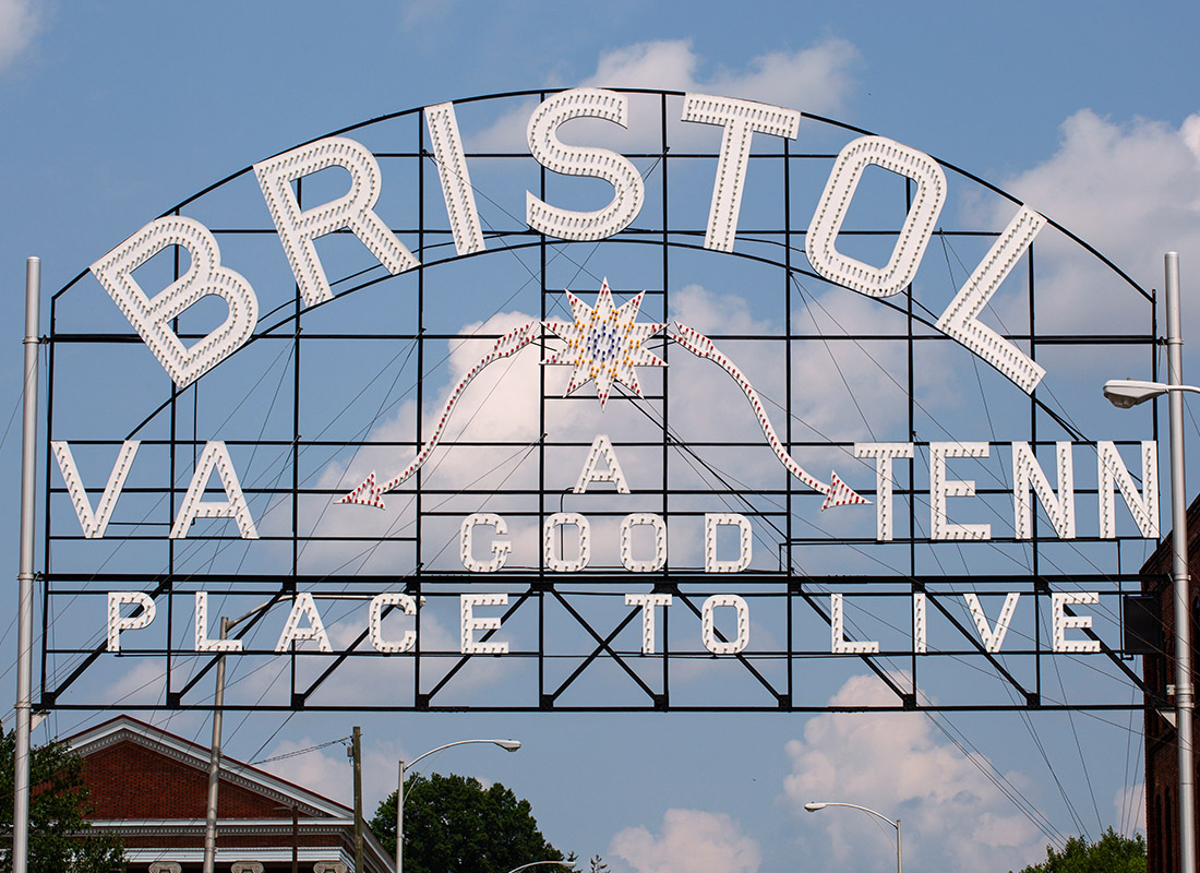 Contact - Aerial View of the Bristol Virginia-Tennessee Sign on State Street